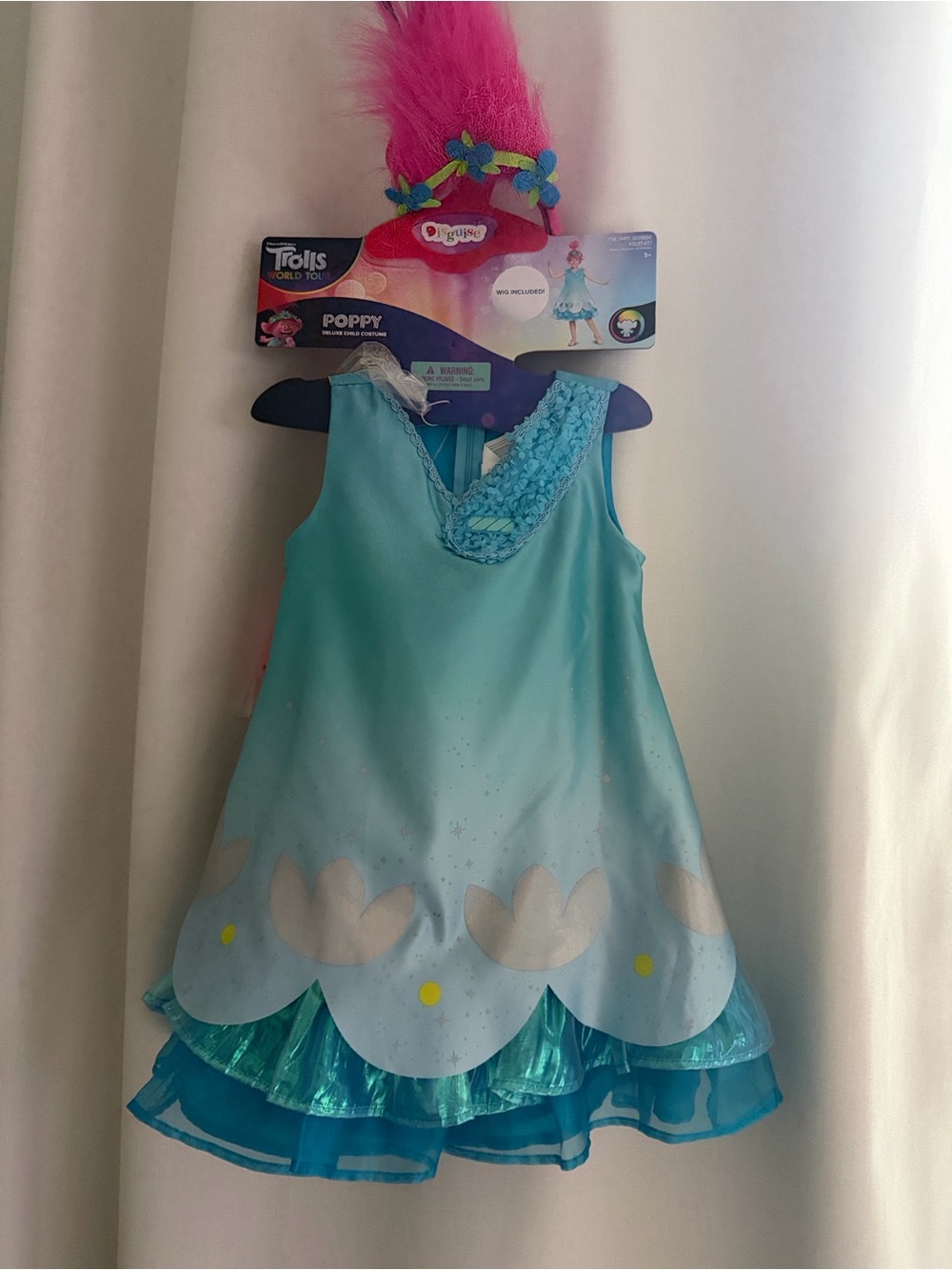 Disguise Trolls Poppy Aqua & Teal Girls Costume Dress with Pink Hairpiece